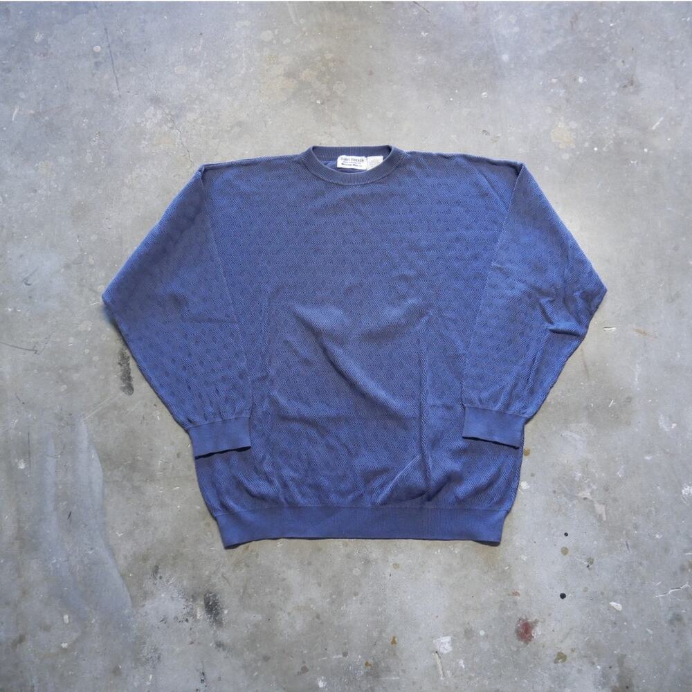 VTG Barry Bricken Neiman Marcus Sweater Mens Large Navy Silk Diamond Weave
